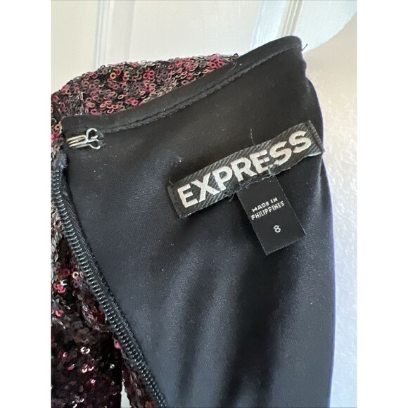 Express Sequin Minidress 8 VNeck 3/4 Sleeve Lined Black Cherry Sparkle Hoco Prom - Picture 5 of 9